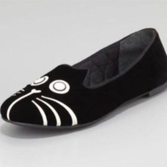 MARC by Marc Jacobs 39.5 Rue Kitty Velvet Loafers Black Cat Face Flats Slip Ons - Picture 1 of 8